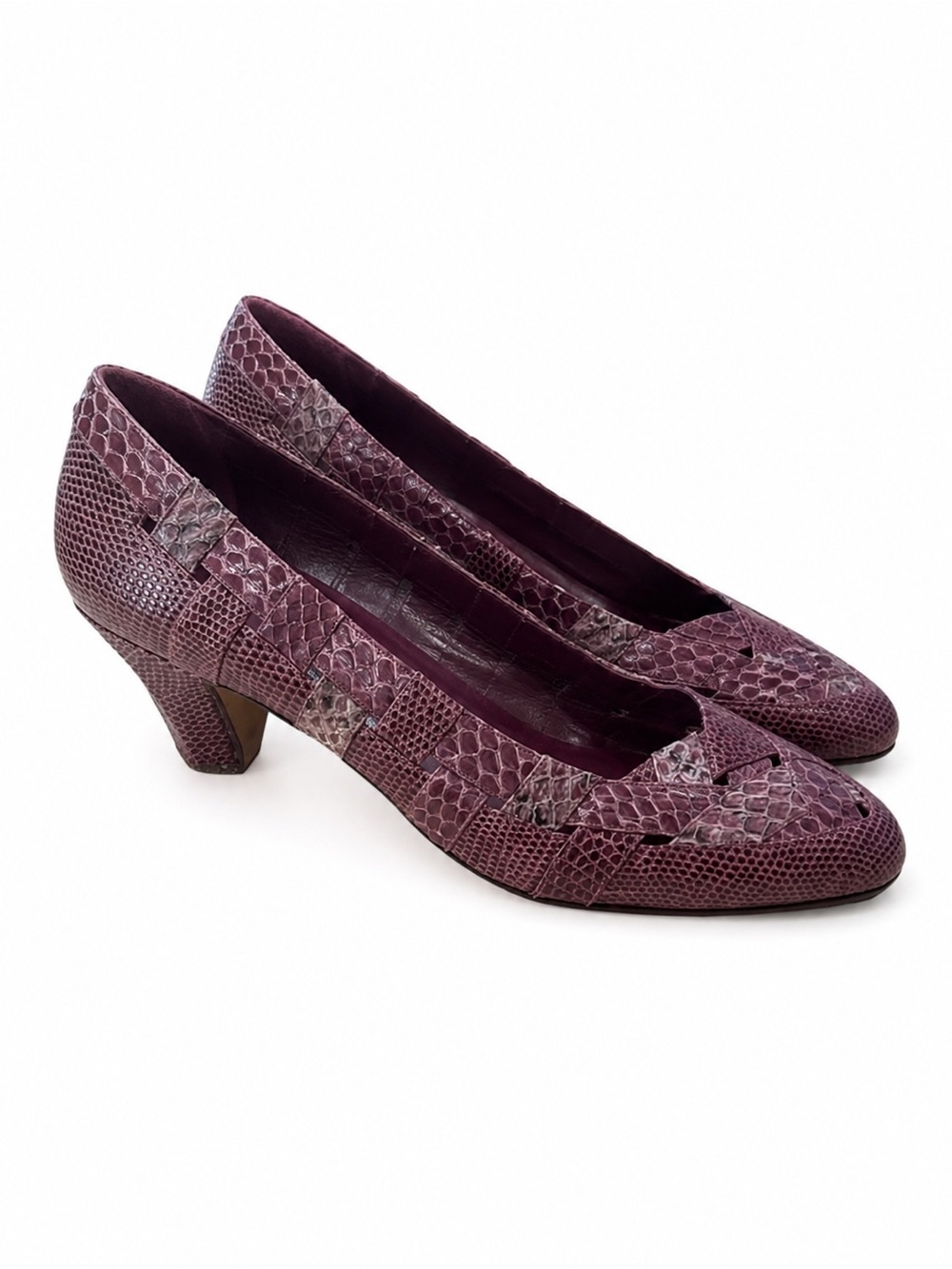 Andrea Pfister Made in Italy Plum Croc Embossed Leather Pumps Heels Size 7.5
